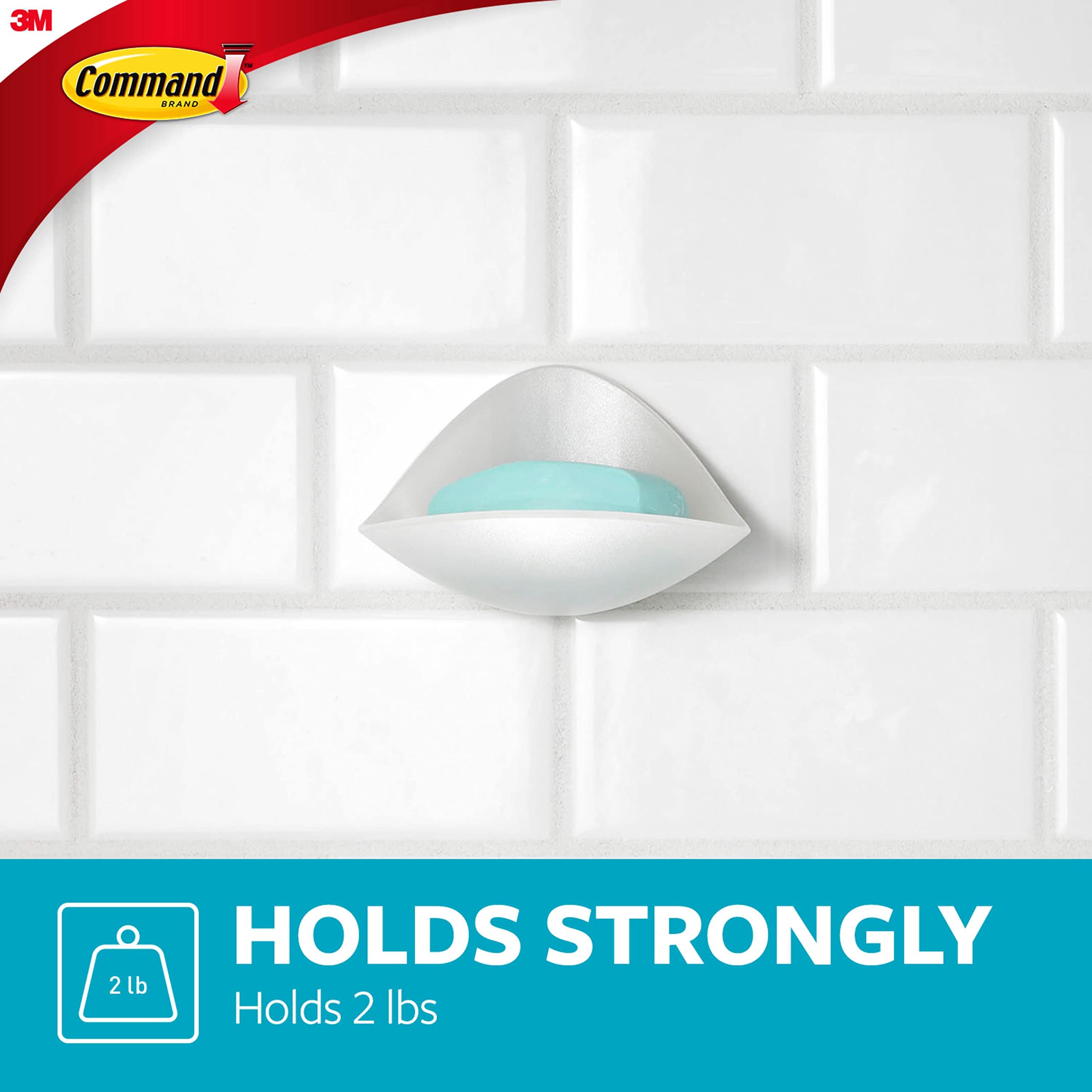 Command Bath Soap Dish With Water-Resistant Adhesive, 2 Lb Capacity, 1 Dish, 2 Strips, Bath14-Es